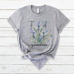 Lofaris Personalized Grandma Kids Flower Dragonfly T-Shirt