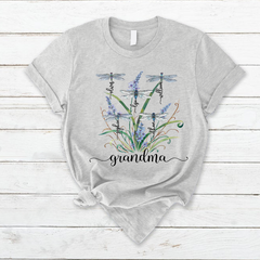 Lofaris Personalized Grandma Kids Flower Dragonfly T-Shirt