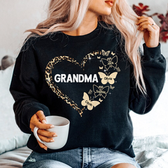 Lofaris Personalized Grandma Butterfly Sweatshirt Custom Nickname With Grandkids Heart Leopard