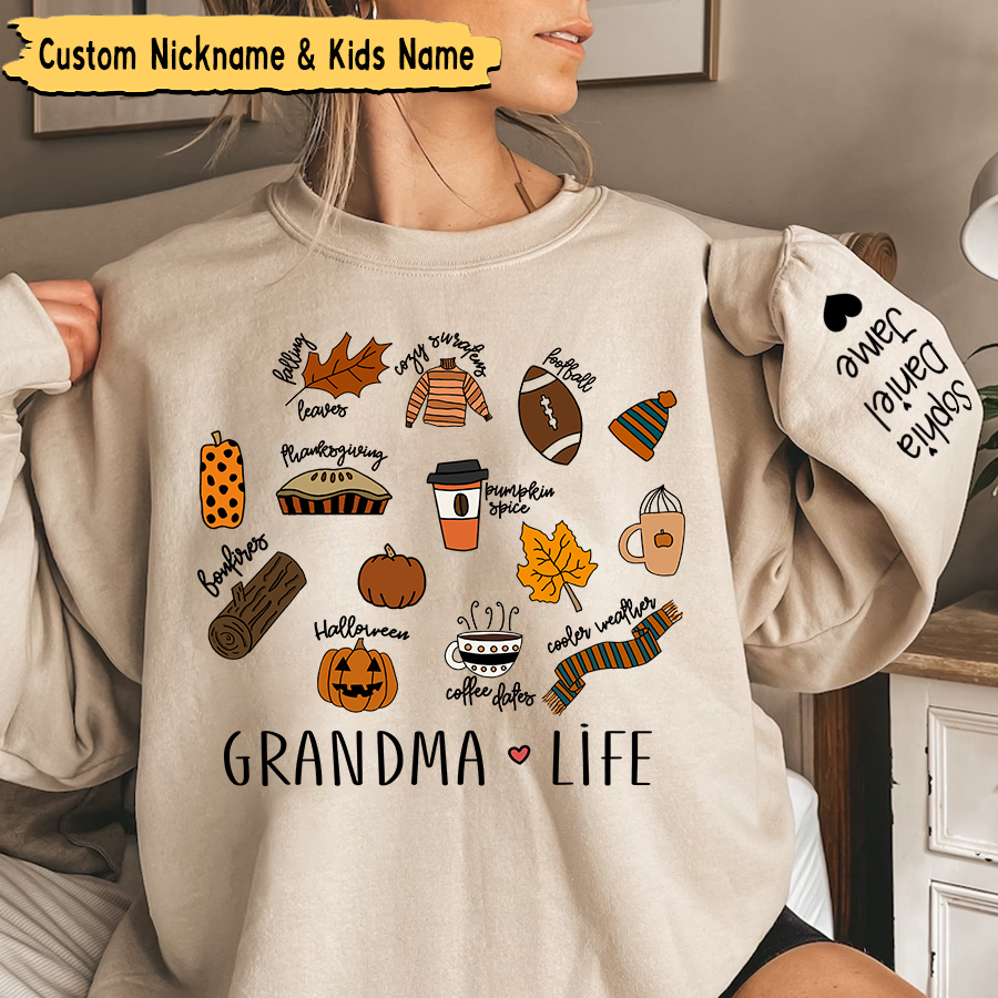 Lofaris Fall Pumpkin Grandma Life and Kids Custom Name CTH01 Sweatshirt