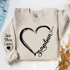 Lofaris Personalized Grandma Love Kids Name Heart Sweatshirt