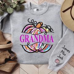 Lofaris Personalized Grandma Painted Pumpkin Fall Sweatshirt