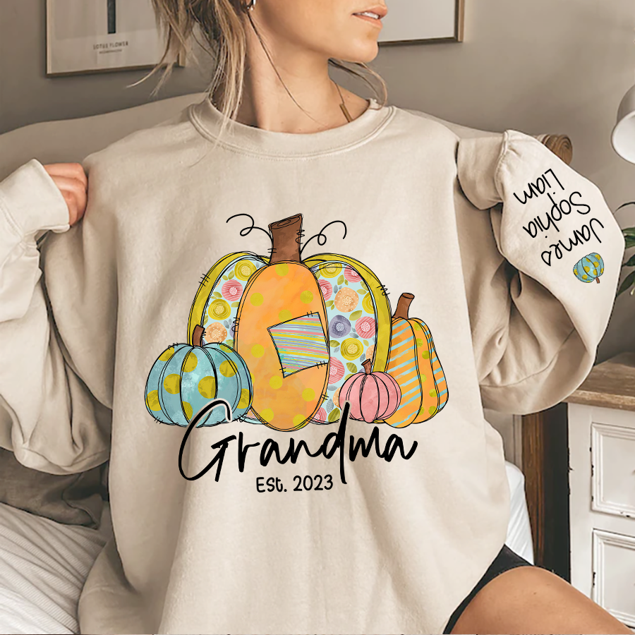 Lofaris Personalized Grandma Pumpkin Fall Autumn And Kids Sweatshirt Gift TH