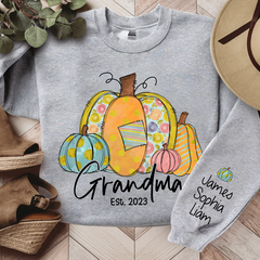 Lofaris Personalized Grandma Pumpkin Fall Autumn And Kids Sweatshirt Gift TH