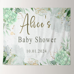 Lofaris Personalized Green Flower Leaves Baby Shower Backdrop