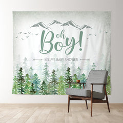 Lofaris Personalized Green Forest Boy Baby Shower Backdrop