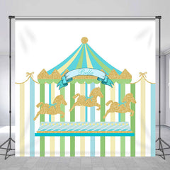 Lofaris Personalized Green Gold Carousel Birthday Backdrop