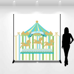 Lofaris Personalized Green Gold Carousel Birthday Backdrop