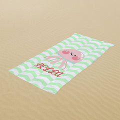 Lofaris Personalized Green Stripe Octopus Kids Beach Towel