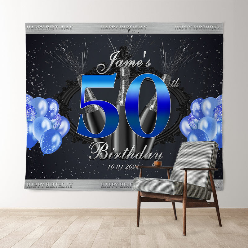 Lofaris Personalized Grey Champagne 50th Birthday Backdrop