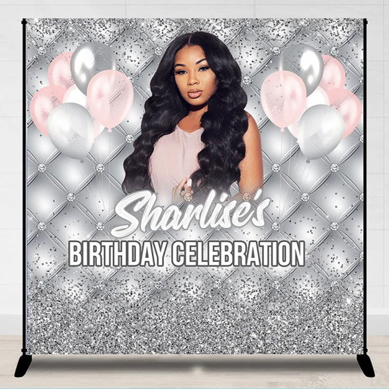 Lofaris Personalized Grey Pink Birthday Backdrop With Photo