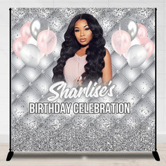 Lofaris Personalized Grey Pink Birthday Backdrop With Photo