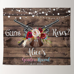 Lofaris Personalized Gun Or Rose Wood Gender Reveal Backdrop