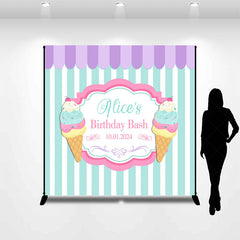 Lofaris Personalized Ice Cream Stripe Happy Birthday Backdrop