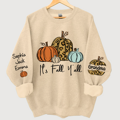 Lofaris Personalized Its Fall Yall Grandma And Grandkids Pumpkin autumn CL01 Sweatshirt