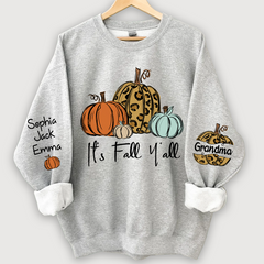 Lofaris Personalized Its Fall Yall Grandma And Grandkids Pumpkin autumn CL01 Sweatshirt