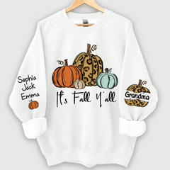 Lofaris Personalized Its Fall Yall Grandma And Grandkids Pumpkin autumn CL01 Sweatshirt