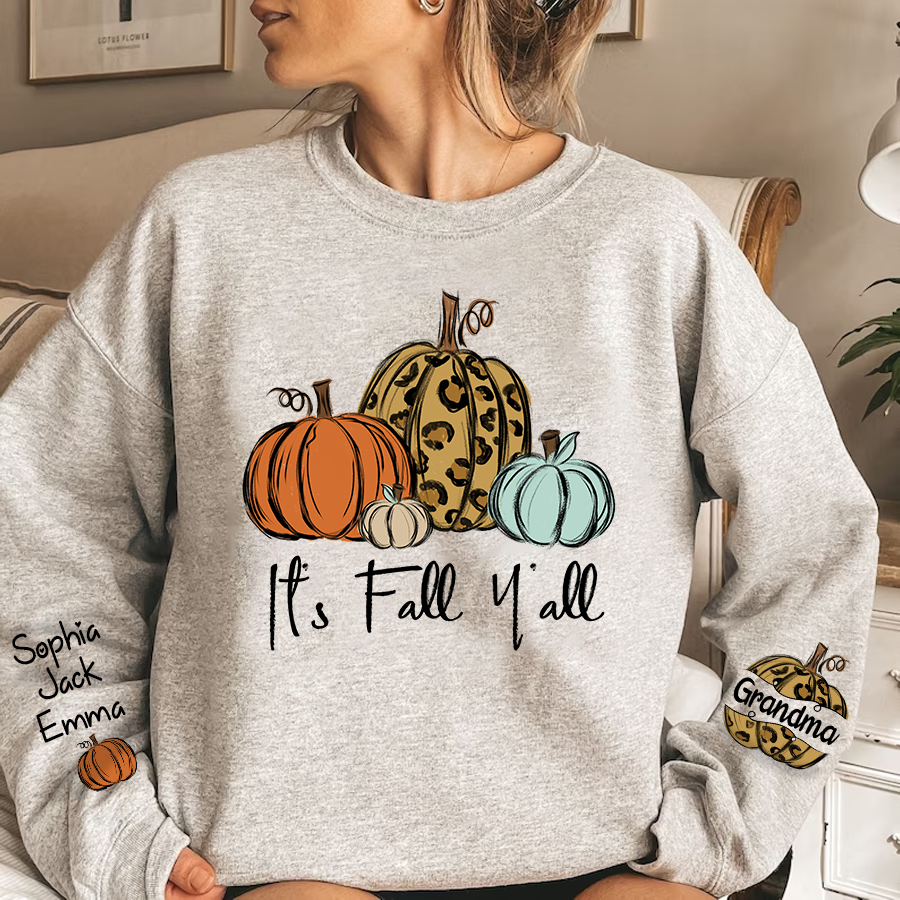 Lofaris Personalized Its Fall Yall Grandma And Grandkids Pumpkin autumn CL01 Sweatshirt