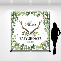 Lofaris Personalized Leaf Deer Antler Baby Shower Backdrop