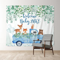 Lofaris Personalized Leaves Animals Safari Baby Shower Backdrop