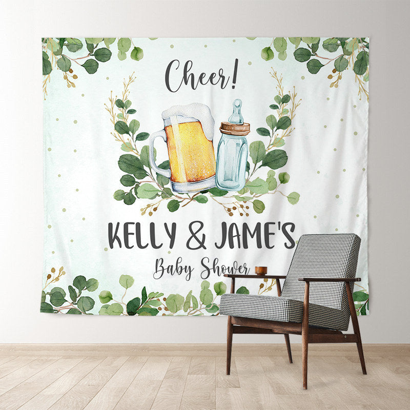 Lofaris Personalized Leaves Beer Bottle Baby Shower Backdrop