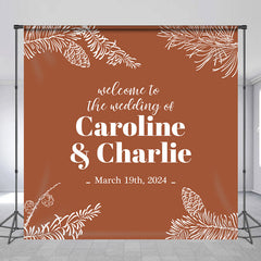 Lofaris Personalized Leaves Pinecone Brown Wedding Backdrop