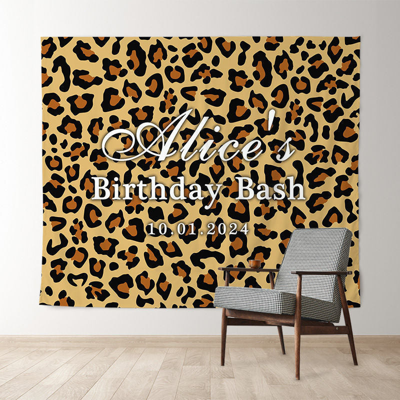 Lofaris Personalized Leopard Brown Birthday Bash Backdrop