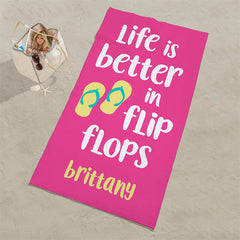 Lofaris Personalized Life Is Better Pink Beach Towel With Name