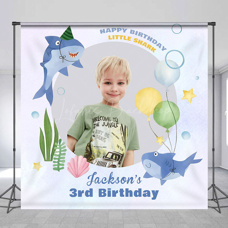 Lofaris Personalized Little Shark Marine 3rd Birthday Backdrop