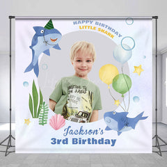 Lofaris Personalized Little Shark Marine 3rd Birthday Backdrop