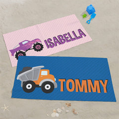 Lofaris Personalized Lovely Car And Name Beach Towel For Kids