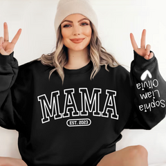 Lofaris Mama Sweatshirt With Personalized Child¡¯s Name Embossed On Sleeve Mother¡¯s Day Gift LTP01