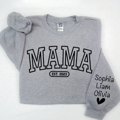 Lofaris Mama Sweatshirt With Personalized Child¡¯s Name Embossed On Sleeve Mother¡¯s Day Gift LTP01