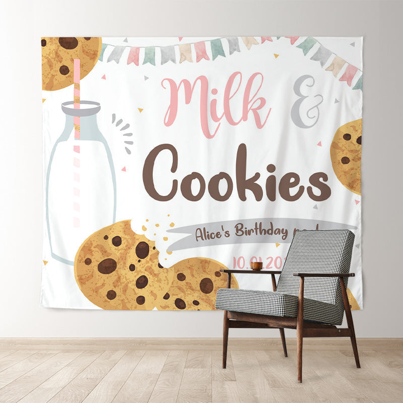 Lofaris Personalized Milk Cookies White Birthday Backdrop