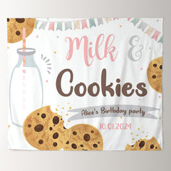 Lofaris Personalized Milk Cookies White Birthday Backdrop