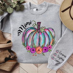 Lofaris Personalized Mimi Pumpkin Flower Color & Kids Autumn Grandma Gift TH Sweatshirt