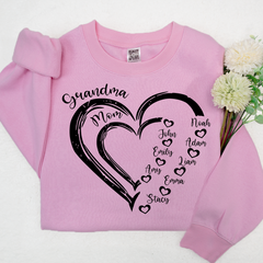 Lofaris Personalized Mom Grandma Heart And Grandkids Sweatshirt