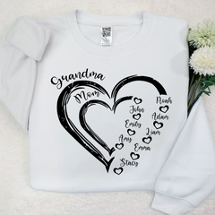 Lofaris Personalized Mom Grandma Heart And Grandkids Sweatshirt