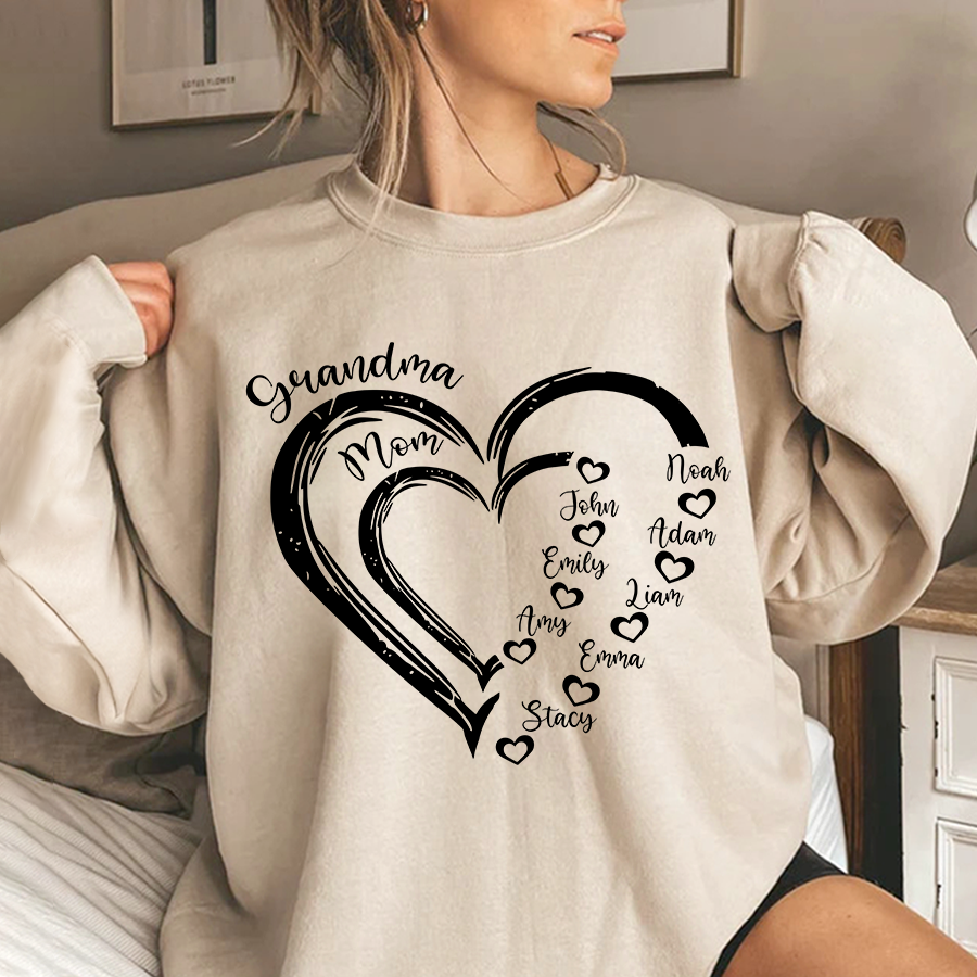 Lofaris Personalized Mom Grandma Heart And Grandkids Sweatshirt