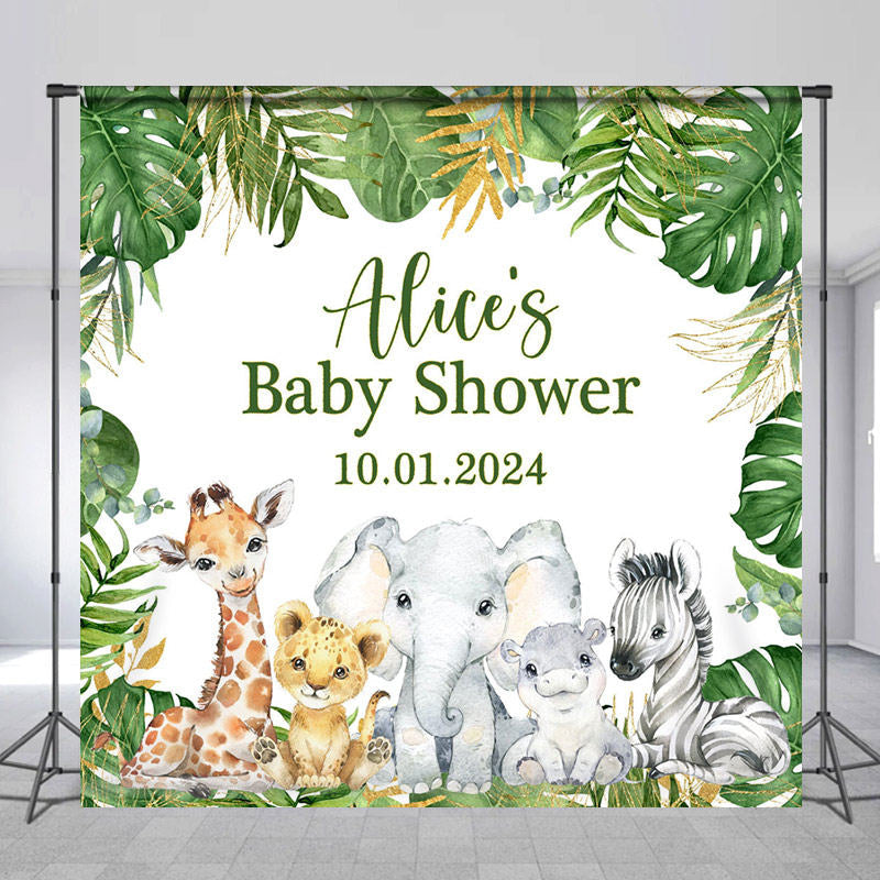 Lofaris Personalized Monstera Animals Baby Shower Backdrop