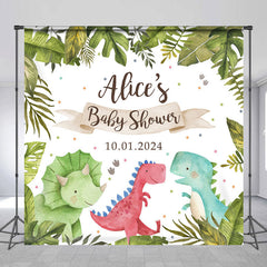 Lofaris Personalized Monsteras Dinosaurs Baby Shower Backdrop