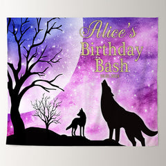 Lofaris Personalized Moon Wolves Purple Birthday Backdrop