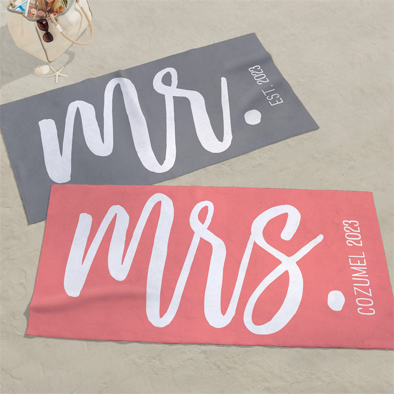 Lofaris Personalized Mr And Mrs Beach Towel For Adults