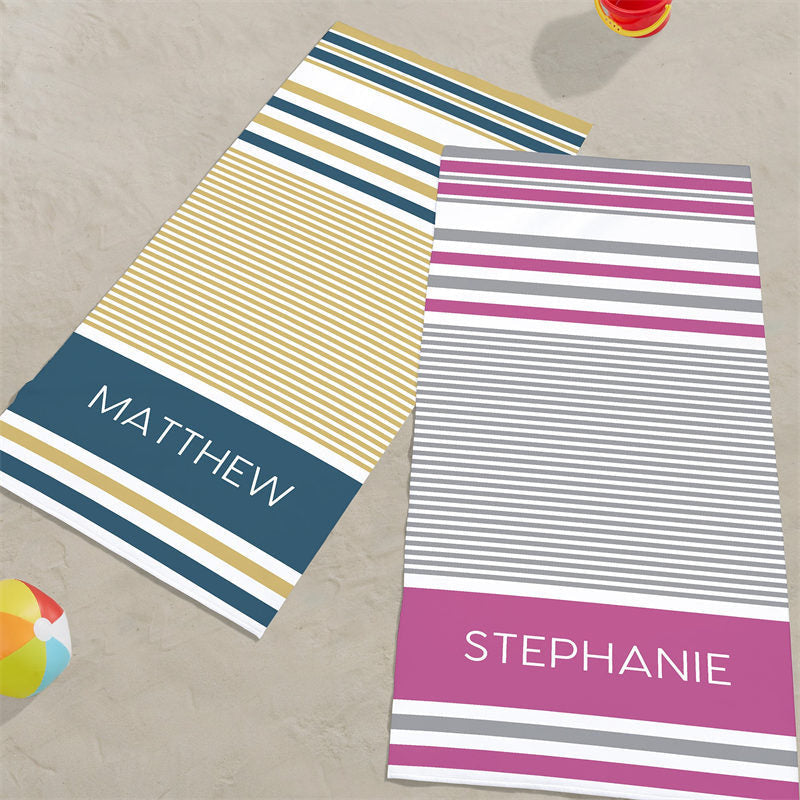 Lofaris Personalized Name And Turkish Stripes Beach Towel