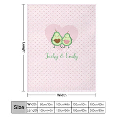 Lofaris Personalized Name Avocados Polka Hearts Couple Blanket