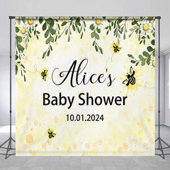 Lofaris Personalized Name Bees Yellow Baby Shower Backdrop