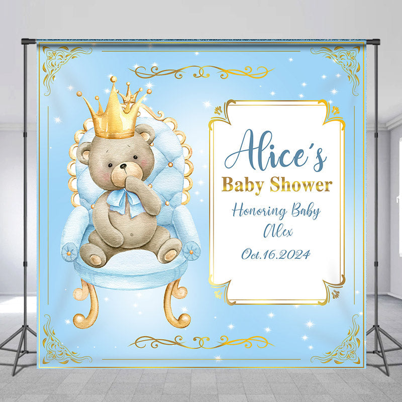 Lofaris Personalized Name Blue Bear Baby Shower Backdrop