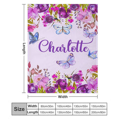 Lofaris Personalized Name Butterflies Purple Floral Blanket