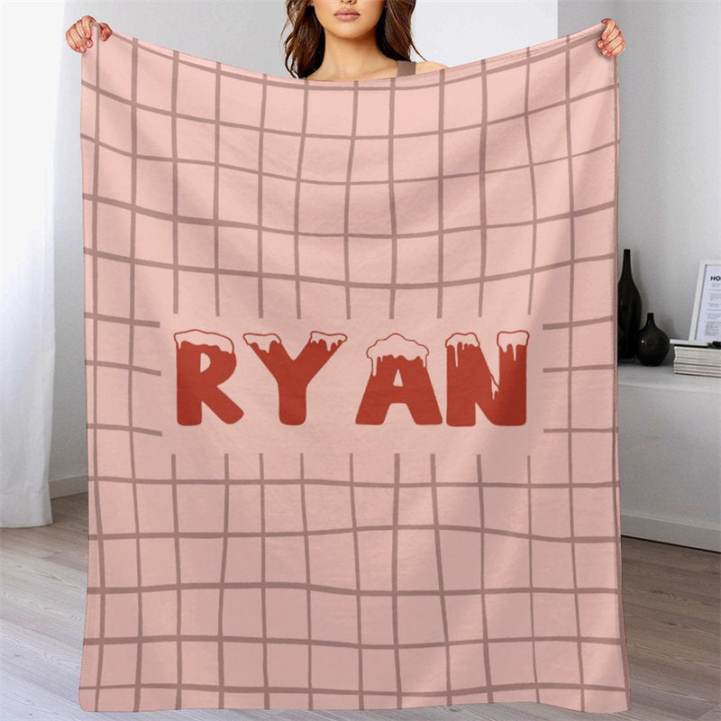 Lofaris Personalized Name Chic Pink Checkered Lines Blanket