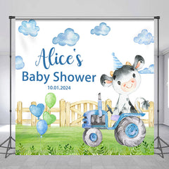 Lofaris Personalized Name Cow Grass Lence Baby Shower Backdrop